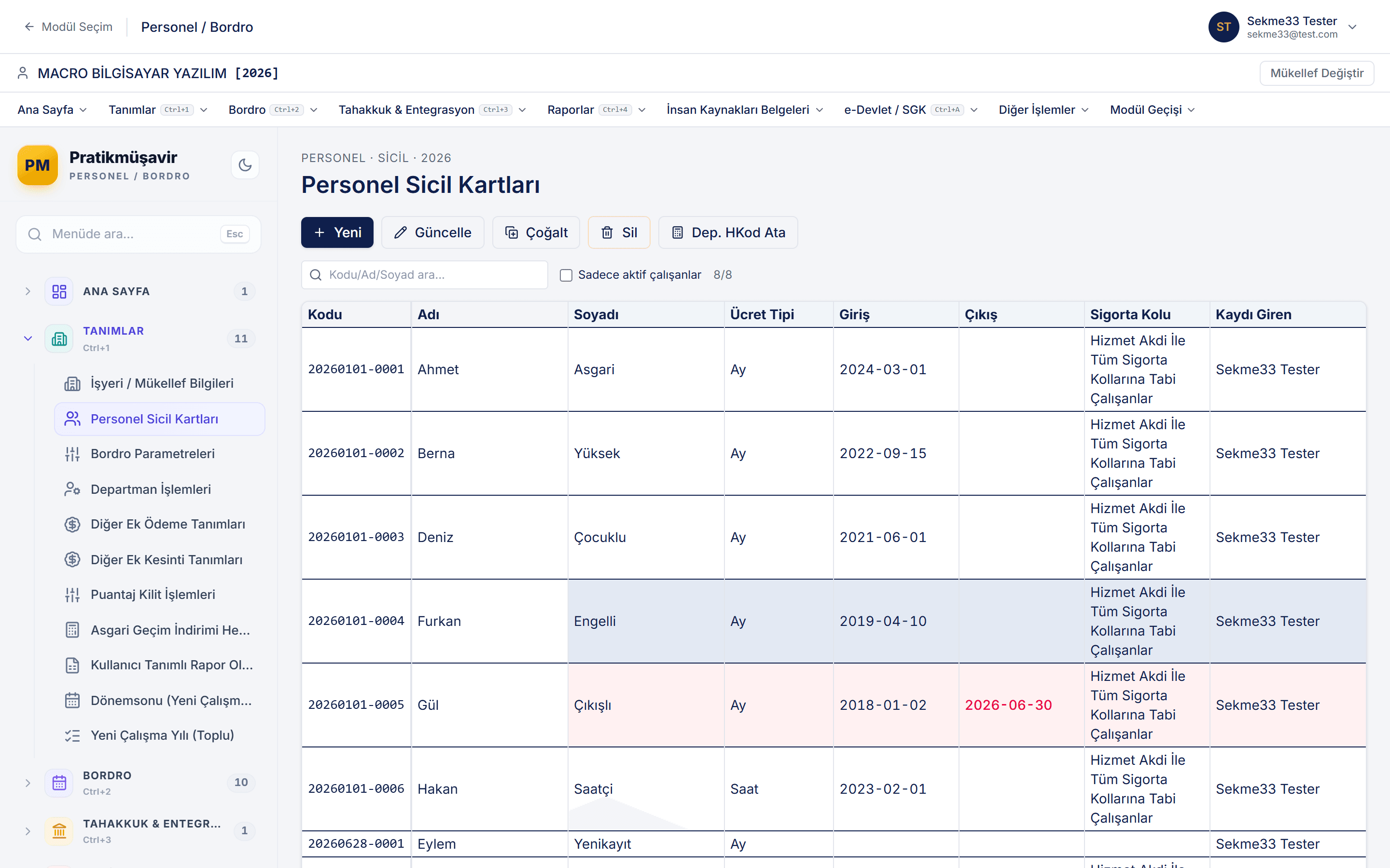 Personel — sicil kartları